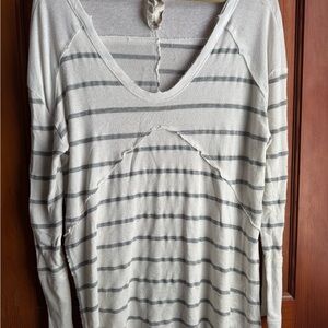 Blu Pepper Gray and White Striped Long Sleeve Top